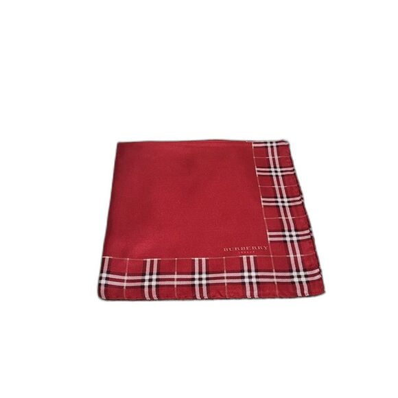 Burberry Christmas Red/ Burgundy/white Nova Check border Silk Pocketsquare - Picture 1 of 6